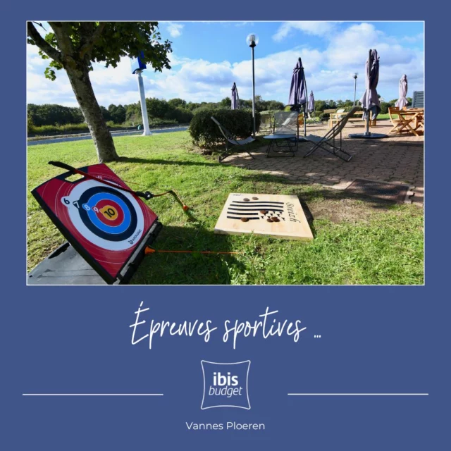 🌞 Envie de bouger ou de vous détendre en plein air ?

À l’Ibis Budget Vannes Ploeren, on ne pense pas qu’au confort des chambres !
Profitez de nos jeux extérieurs pour petits et grands, et retrouvez le plaisir des moments simples en famille ou entre amis. 🎯🏸

Et pour les amateurs de détente à la provençale… notre terrain de pétanque vous attend !
Boules disponibles à la réception. À vous les parties endiablées en fin de journée !

🎒 Que vous soyez en vacances ou de passage, prenez le temps de jouer un peu.

#IbisBudget #VannesPloeren #Pétanque #MomentsPartagés #VoyageEnFamille #JeuxExtérieurs